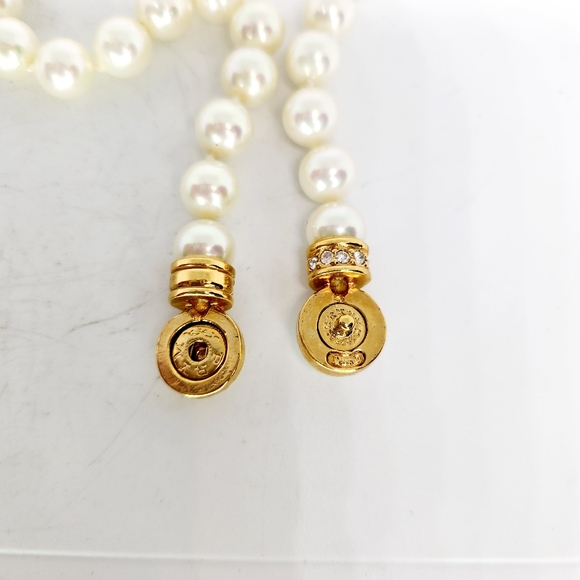 Signed Christian DIOR ECHT PRYM 24" Faux Pearl Necklace Swarovski Clasp Pave - Picture 6 of 9
